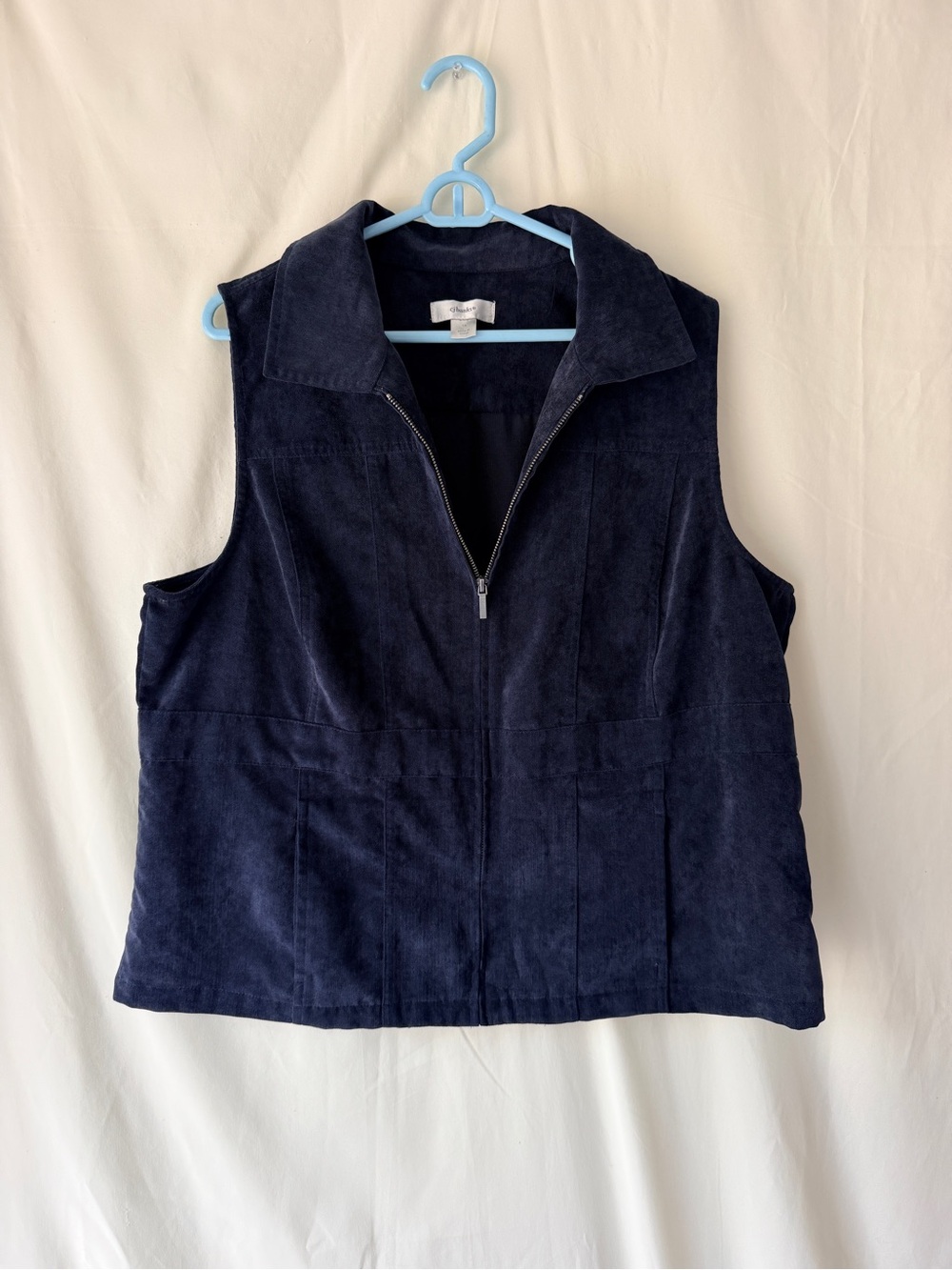 CJ Banks Navy Suede Zip-Front Sleeveless Vest